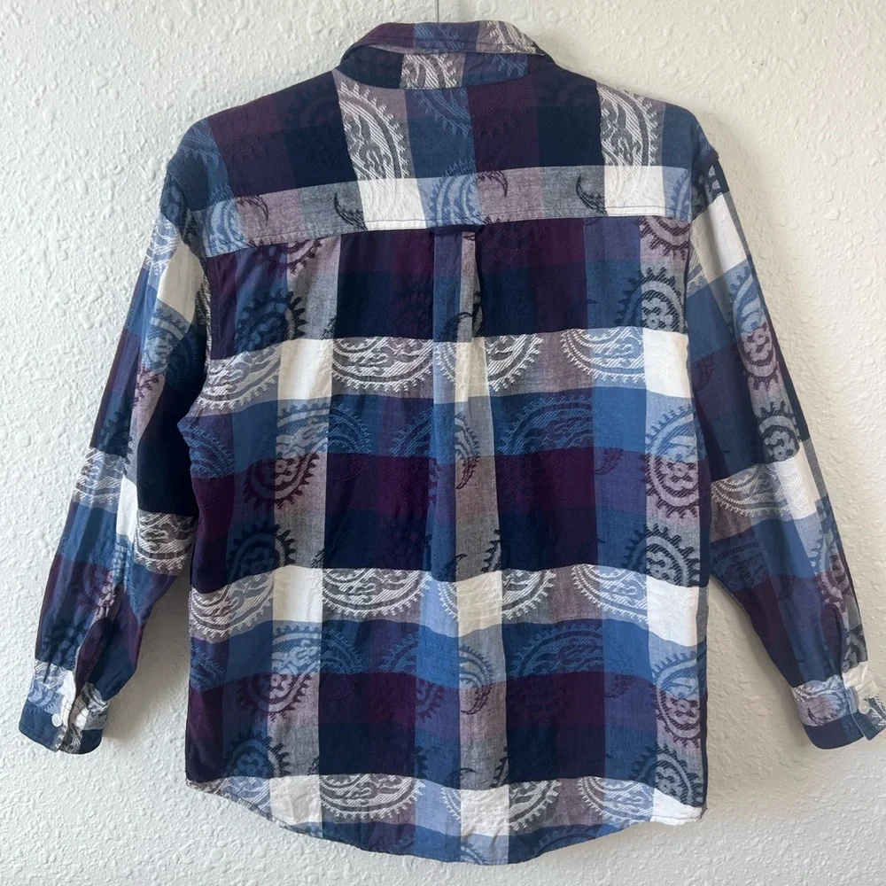 Vintage Paisley Plaid Cotton Button-Down Shirt Medium - Picture 2 of 4